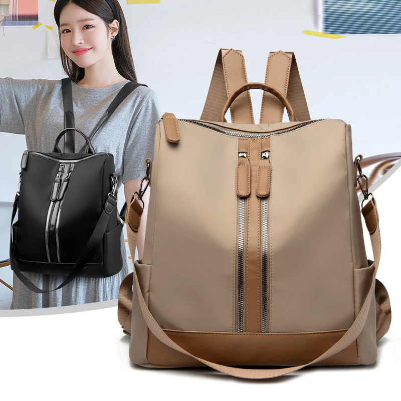 

Новый стильный нейлоновый рюкзак для женщин, сумка с кожаной отделкой, эргономичными бретелями и потайной молнией, сумка-тоут для офисной работы