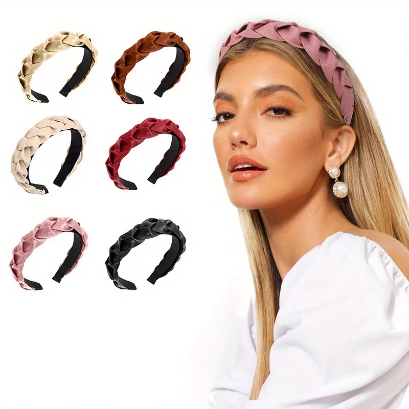 

New Pu Leather Braided Headbands Wide Solid Twisted Hairbands Wash Face Hair Hoops for Women Girls Non Slip Hair Accessories