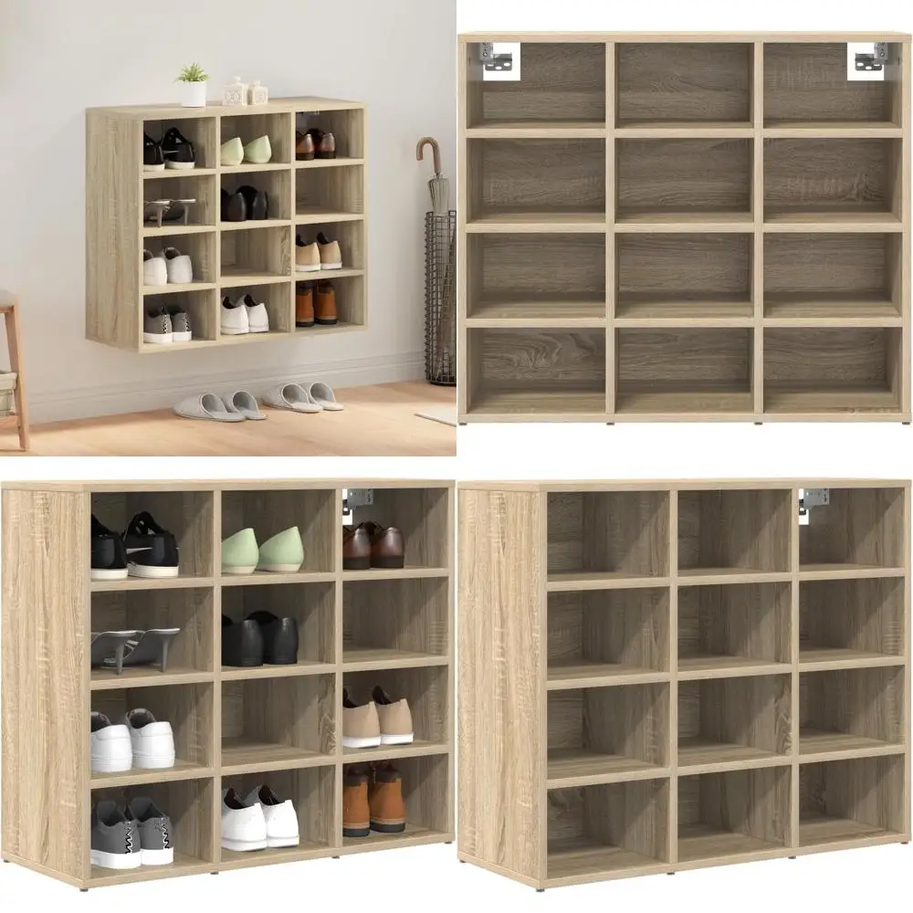 خزانة أحذية خشبية هندسية من سونوما أوك مع مساحة تخزين ورف، موديل 808714