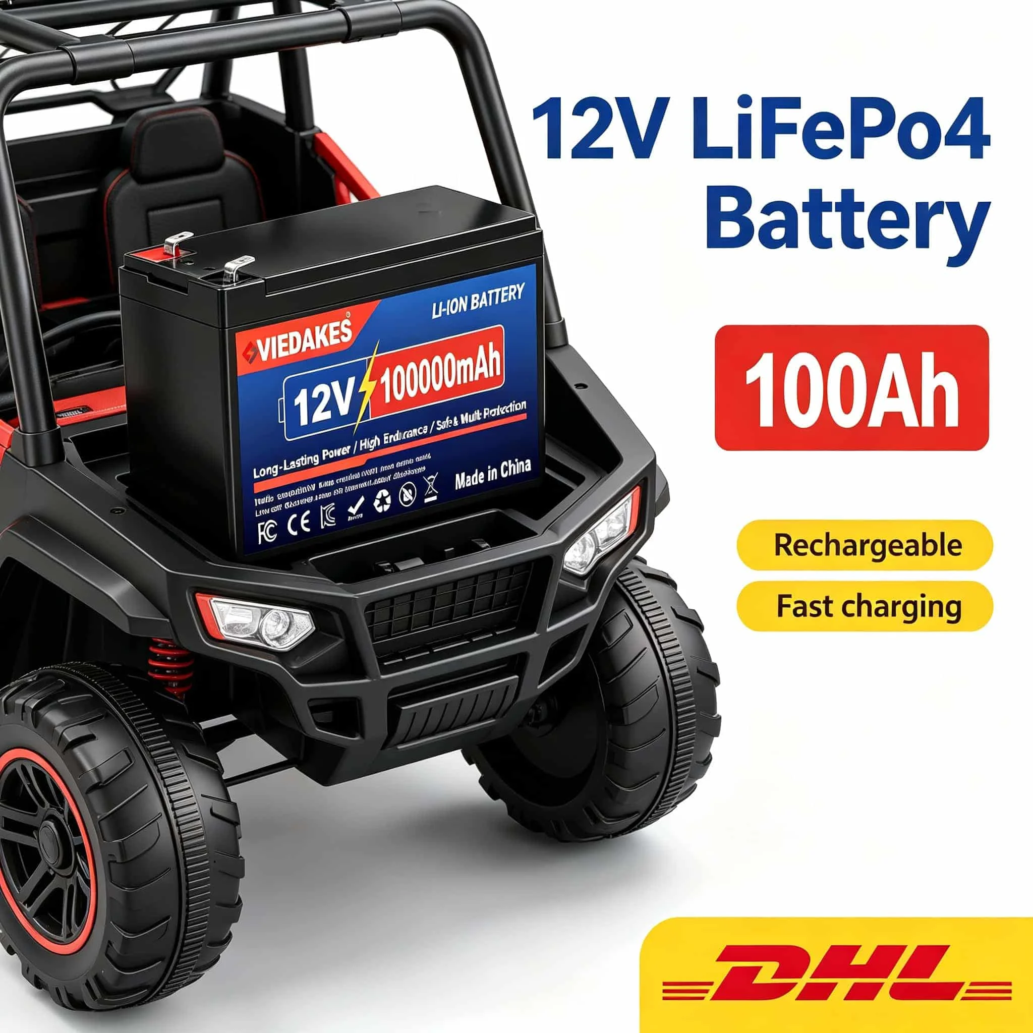 Backup Power 12V 100Ah LiFePO4 Battery VIEDAKES Lithium Iron Phosphate Rechargeable Battery for Solar RV Camper Off-Grid