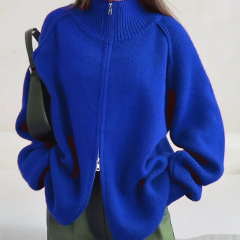 

Женское модное однотонное пальто на молнии, элегантное верхнее пальто, свободные кардиганы с длинными рукавами, осень-зима, повседневное мягкое вязаное пальто