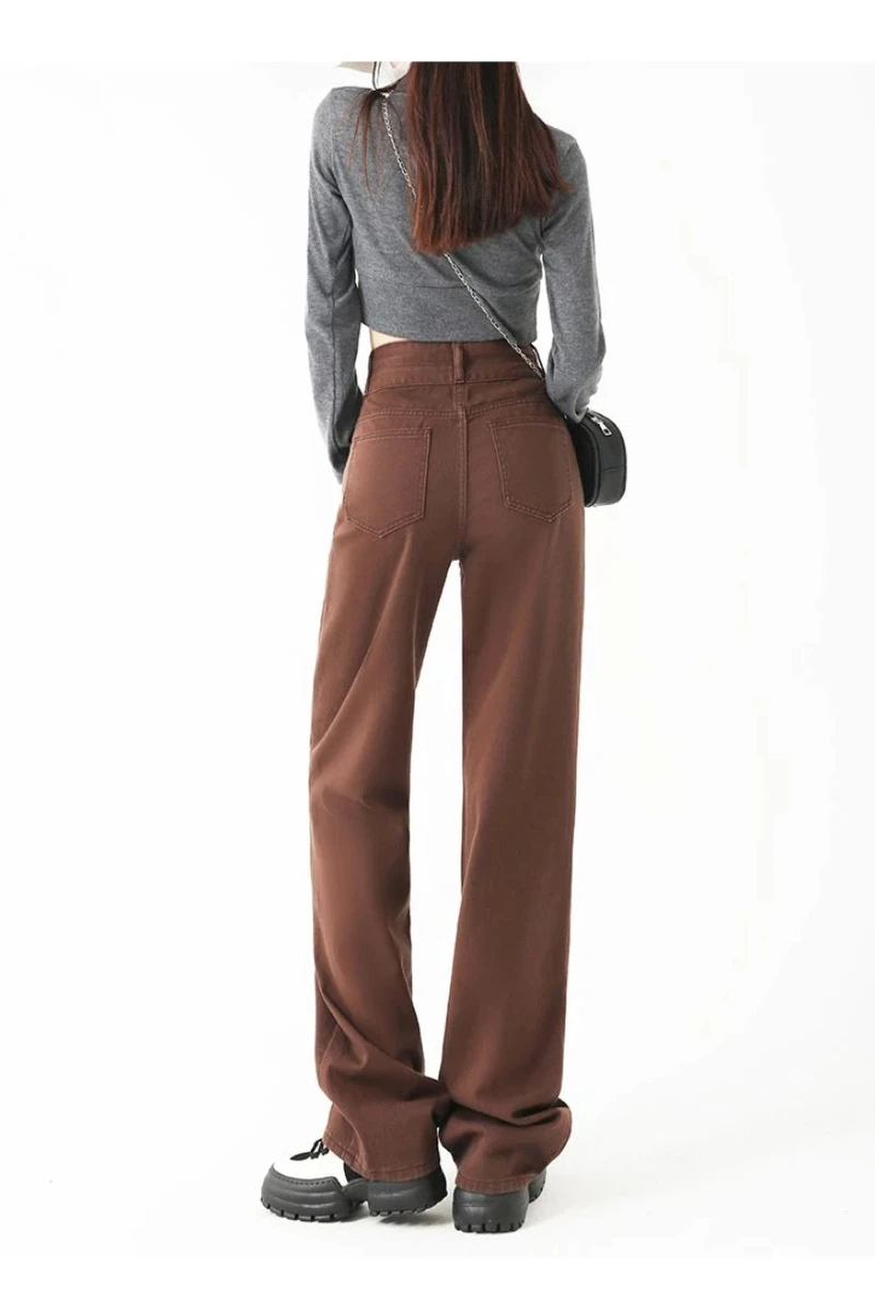 Dżinsy Y2K Damskie Dżinsy z Wysokim Stanem Rozszerzane Spodnie typu Flare Miękka Bawełna z Podszewką z Polaru Ciepłe Duże Rozmiary Małe Rozmiary Kawa Brązowe Spodnie Casualowe