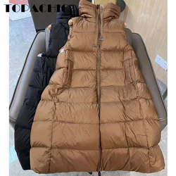 8.29 TOPACHIC-Women Clothes Fashion Quilted Long Goose Down Zipper Vest Drawstring Hooded Keep Warm Thick Vest Coat