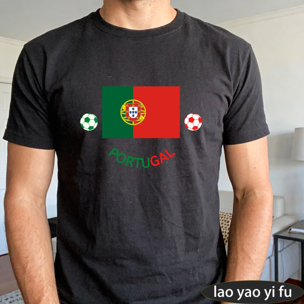Portugal Soccer Graphic Shirt Men Cotton Short Sleeve Soccer Ball Print Tee Football Fan Soccer Party Supplies Casual Daily Wear