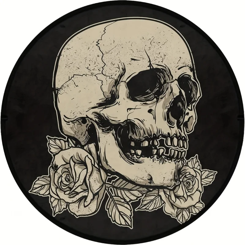 

VIKAMA Gothic Skull & Roses Round Area Rug, Non-Slip Washable Vintage Carpet, Retro Skull & Floral Print Floor Mat for Living Ro