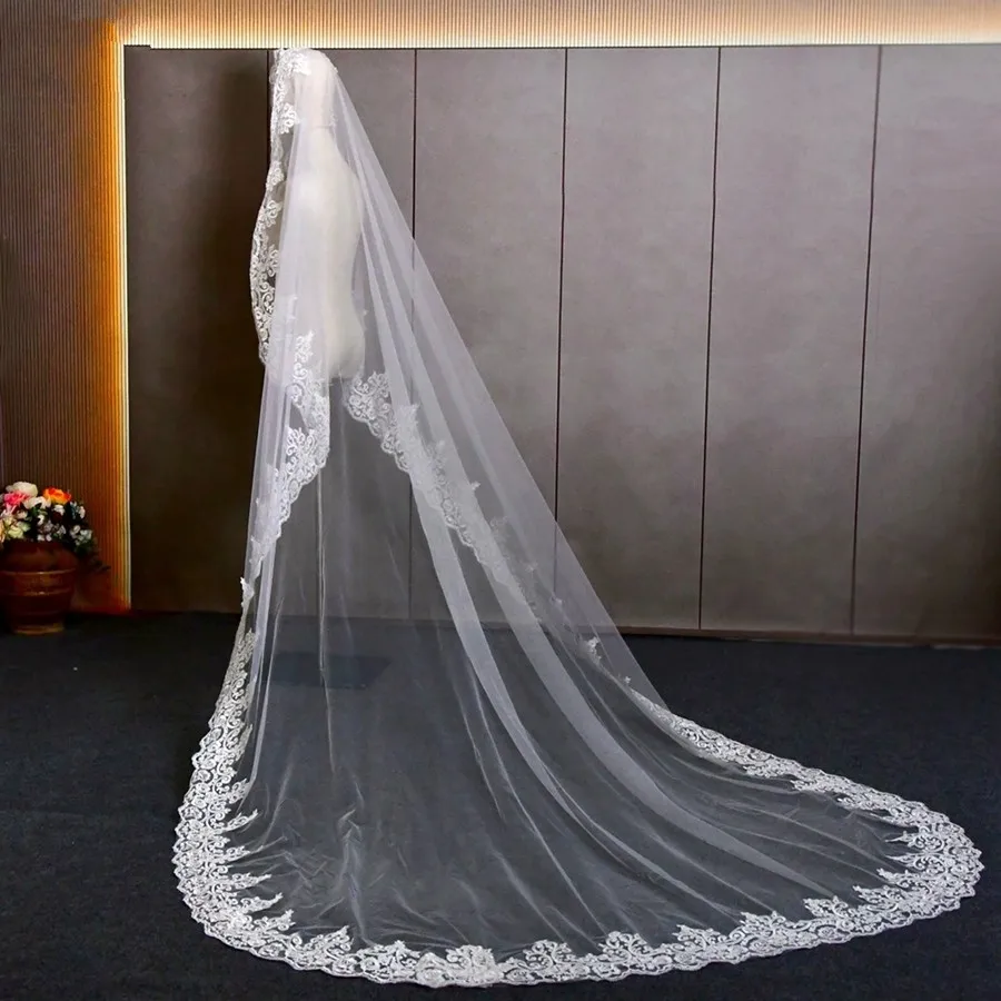 

Новое поступление, белая слоновая кость, 3-метровая свадебная фата для невесты, свадебные аксессуары с кружевными краями, welos de novia, фата