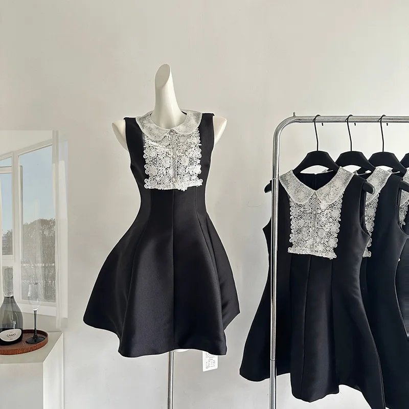 

Women Elegant Lace Doll Collar Sleeveless Dress Fashion Slim Prom Party Birthday Dress Temperament Dress