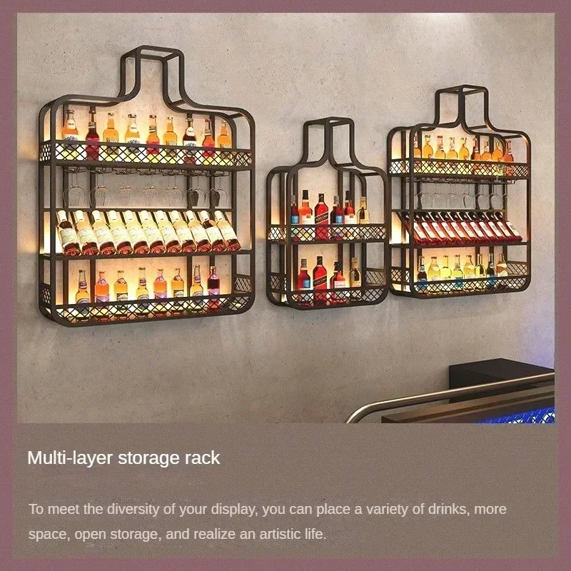 Commercial Wall Wine Rack for Bar Wine Bottle Pattern with Light Display Bar Cabinet Simple