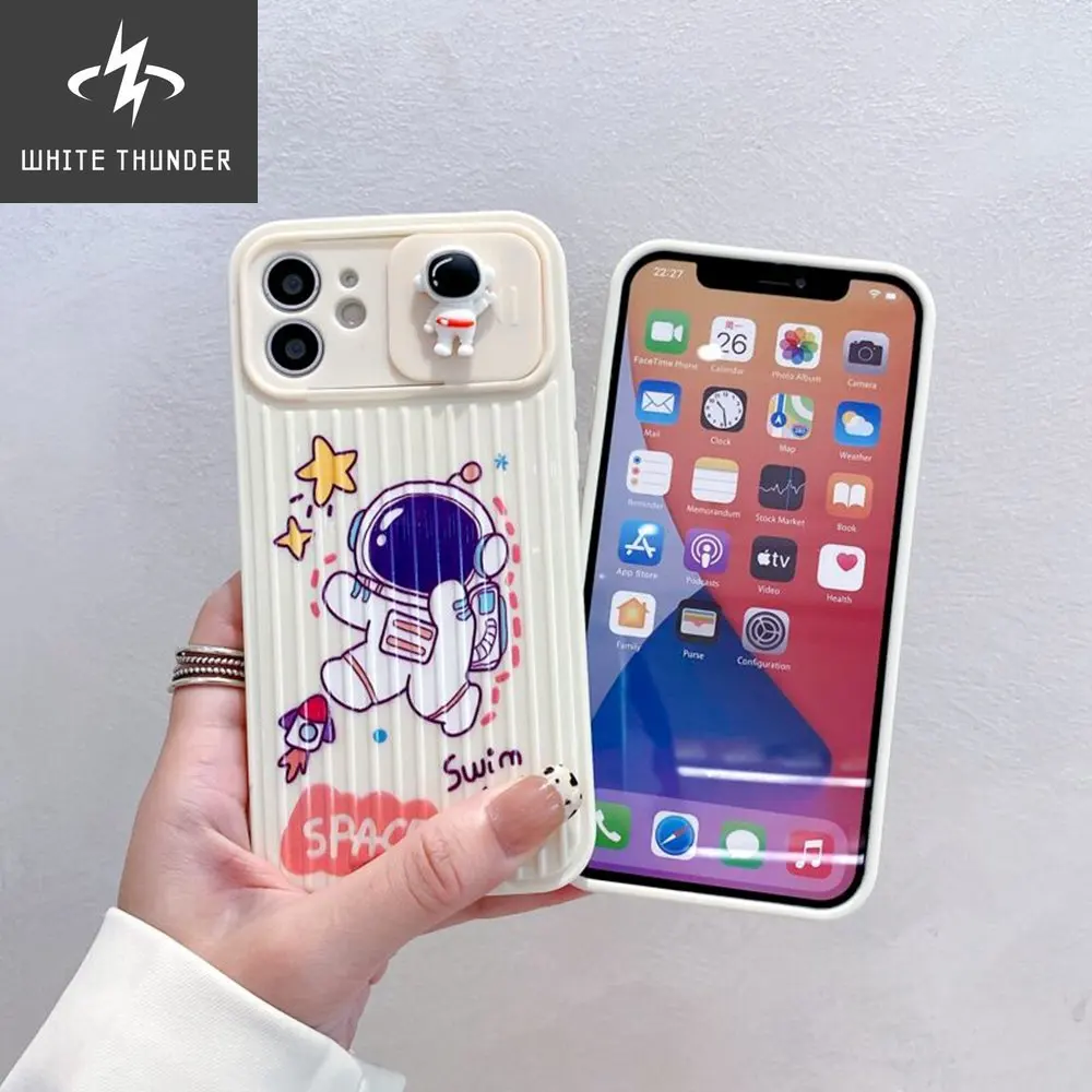 Astronaut Slide Camera Lens Protection Phone Case For iPhone 13 12 11 Pro Max XS XR X 7 8 Plus SE 202 Cute Star Space Soft Cover
