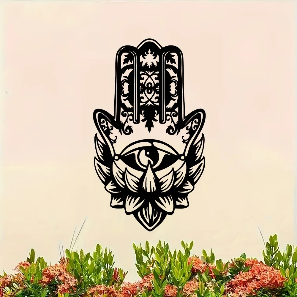 CIFBUY Arte de Pared de Metal con Mano de Hamsa y Ojo Turco, Amuleto de Hierro, Talismán Espiritual, Amuleto de la Suerte, Adorno Colgante para Decoración de Sala de Estar