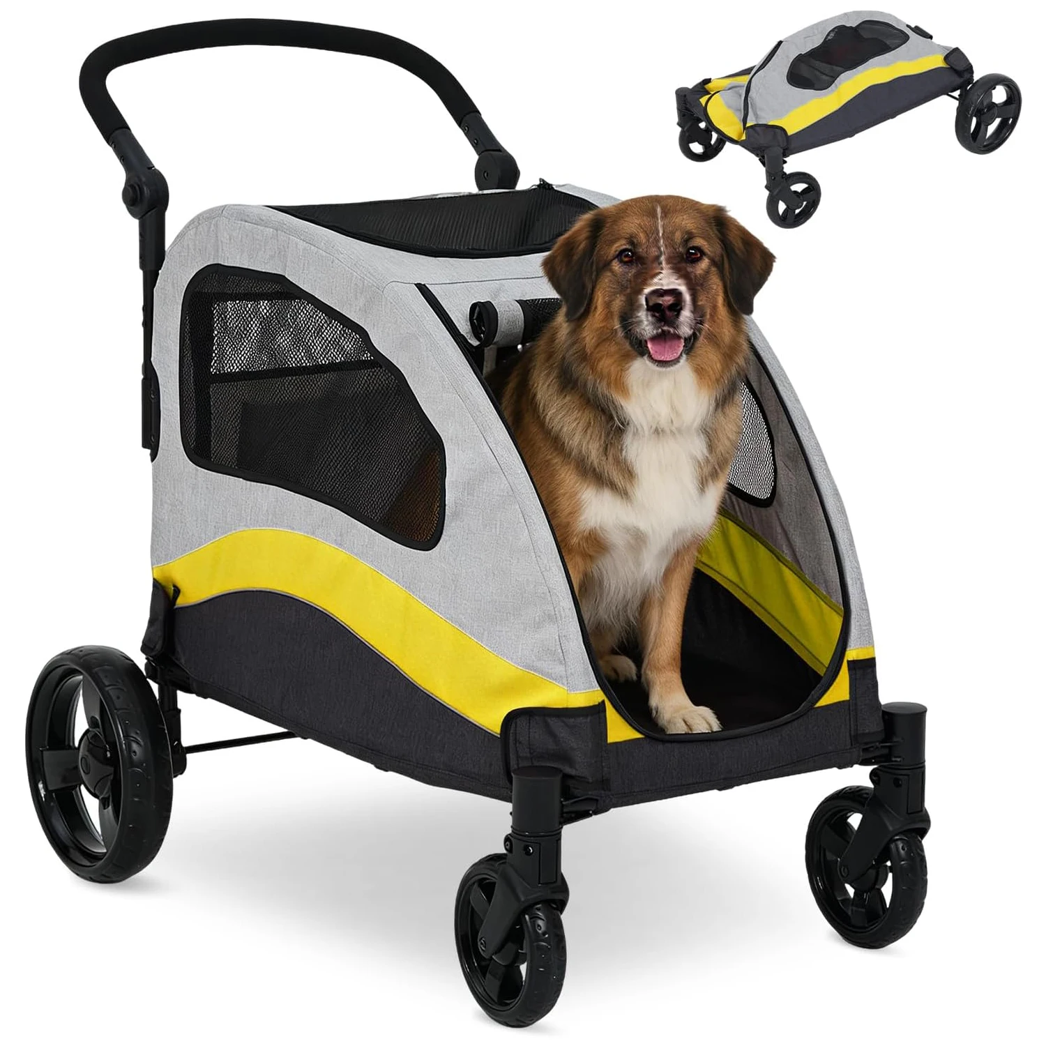 Easy-Wash Pet Wagon Foldable Dog Stroller with Ventilated Design 360° Wheels  Adjustable Handle,Storage Pocket,Max Weight 40KG