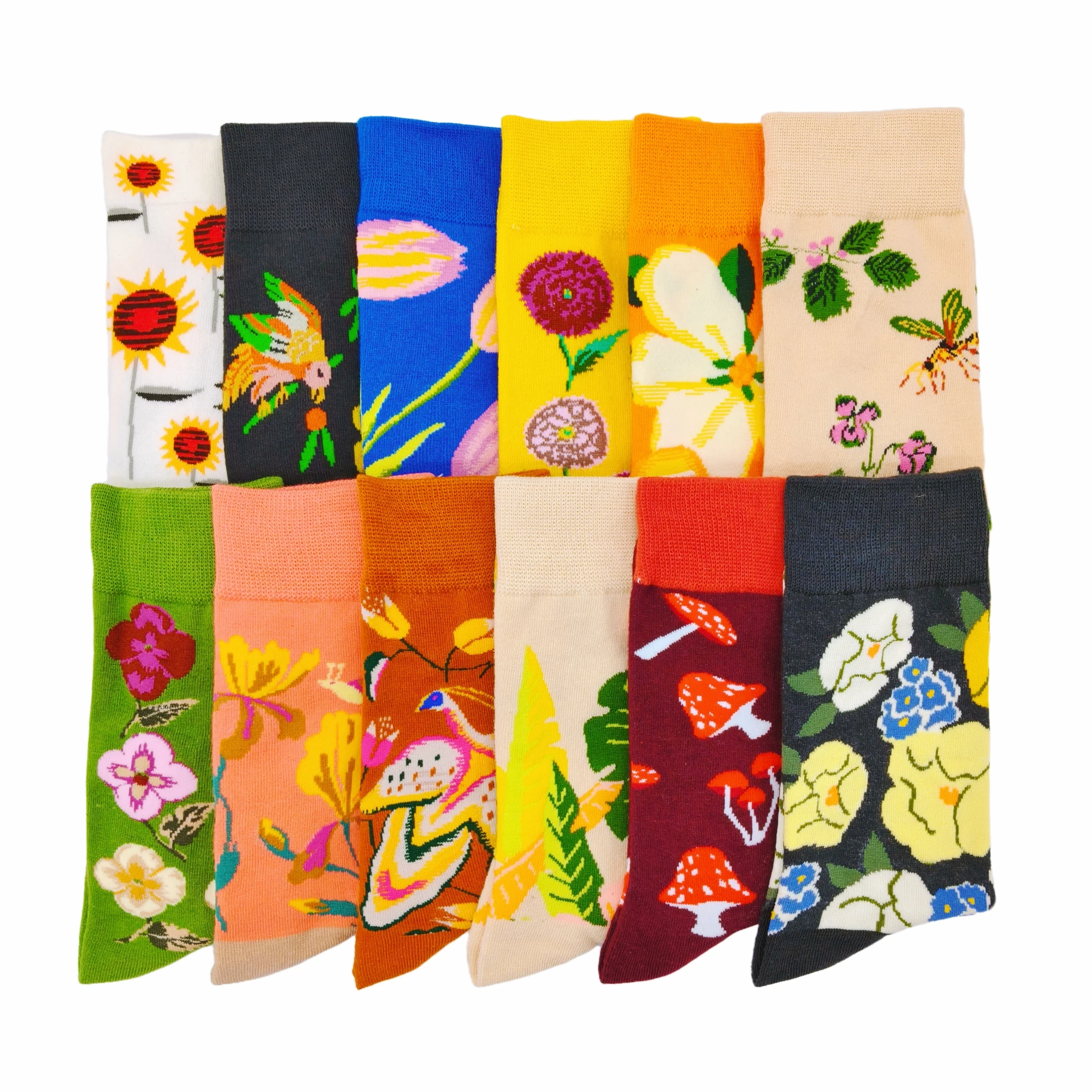 12 Pairs Flowers Print Tube Socks