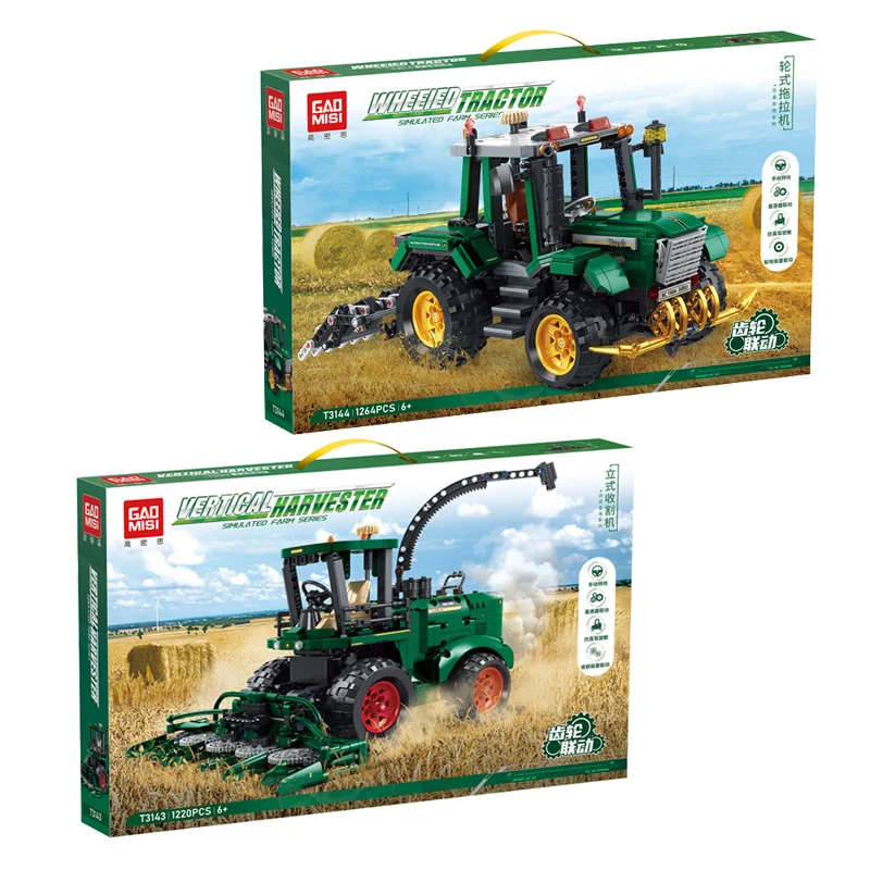 

IN STOCK T3143 T3144 MOC Technical Vertical Harvester Building Blocks Model wheeled Tractors Bricks Kids Toys Christmas Gift Set