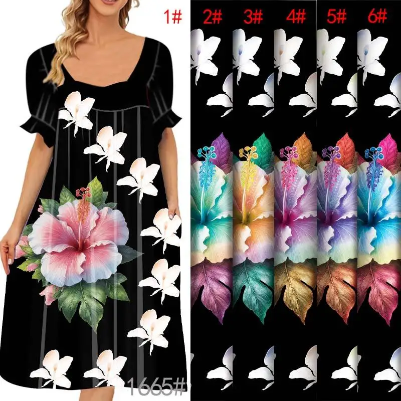 Vibrant Frangipani&hibiscus Island Style Hot Sell 100%Polyester Digital Printed Fabric for Mumu Dress Sarongs