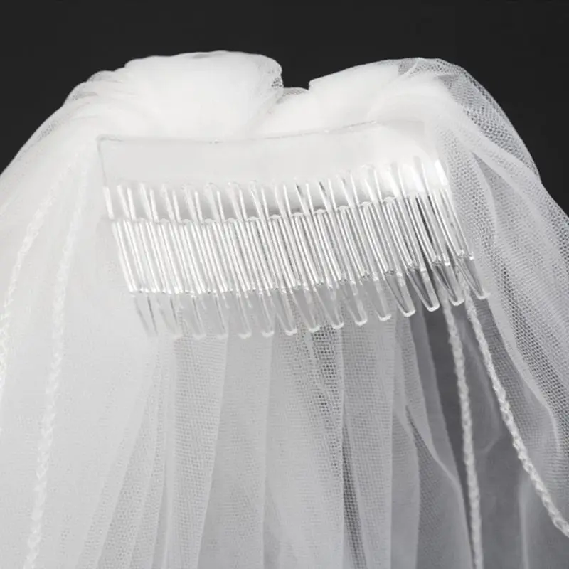 Voile de Mariage Double Couche pour Femme, Longueur Irrégulière, 2 Niveaux, Couleur Unie, Drapé Plissé, Tulle Doux, Peigne Court pour Patients