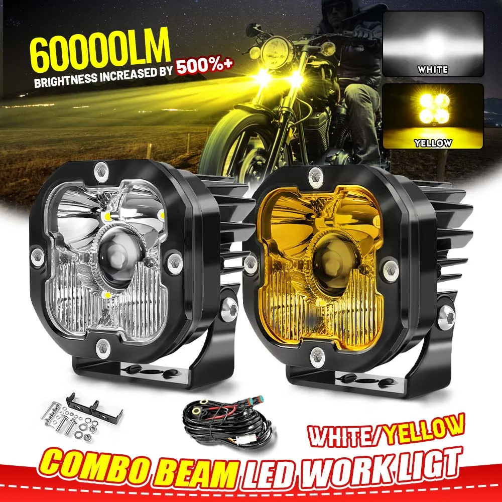 

New 3inch Motorcycle Driving Light Spotlight 6500K White 3000K Yellow Led Work Light Fog Lamp for Offroad Trucks Cars 12V 24V