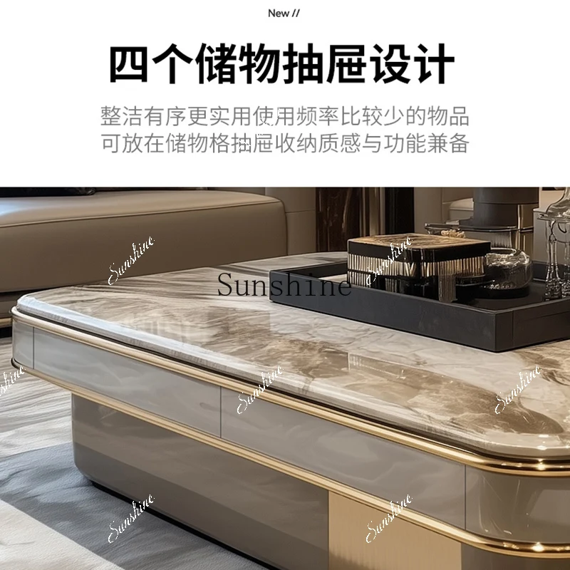 

Light luxury marble solid wood cabinet living room large apartment high coffee table 1.6 meters FT