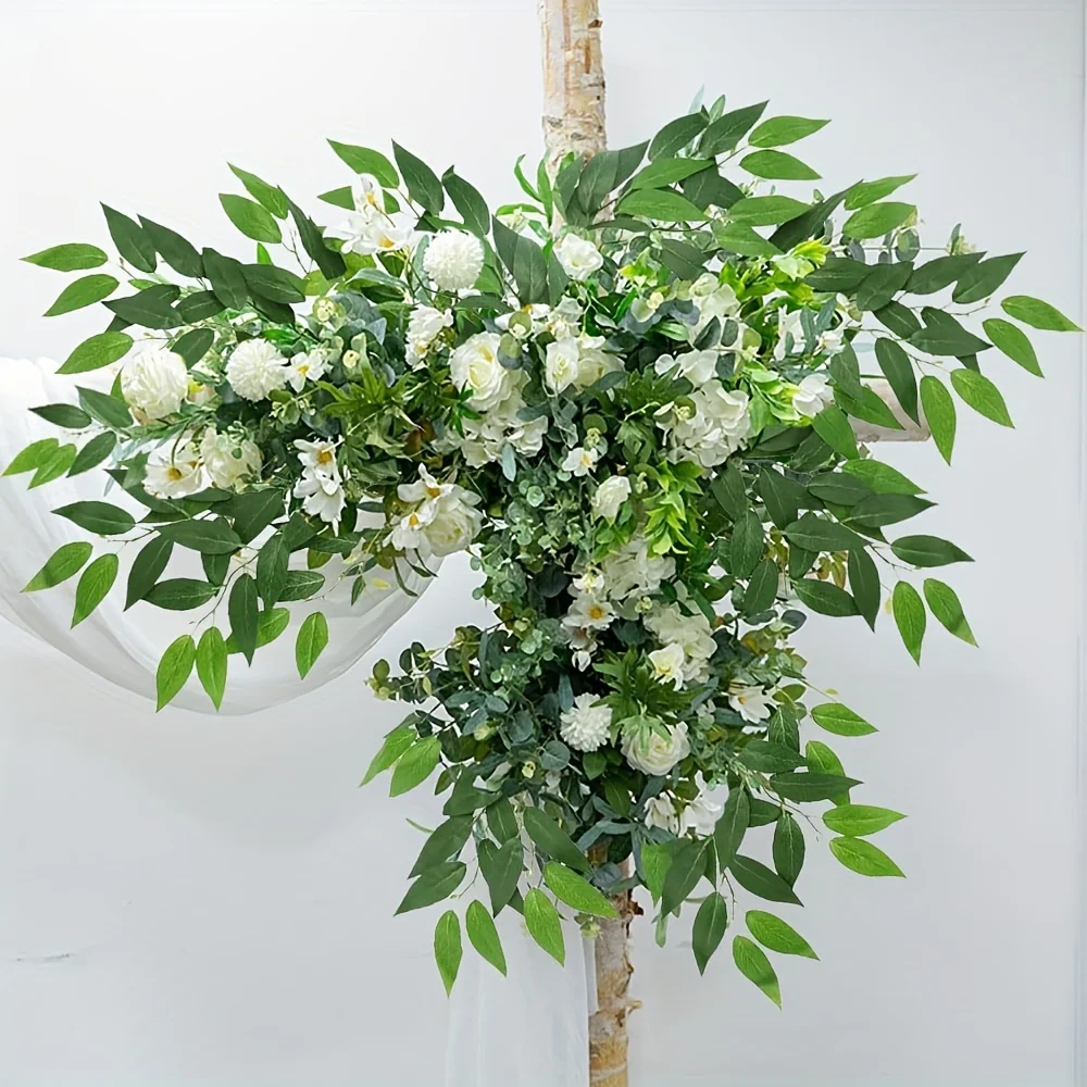 Künstliche italienische Ruscus-Grünpflanzenstiele, künstlicher grüner Blätterstrauß für Vasen, Hochzeitsbögen, Heimdekoration und Tischdekoration. – Detail 4