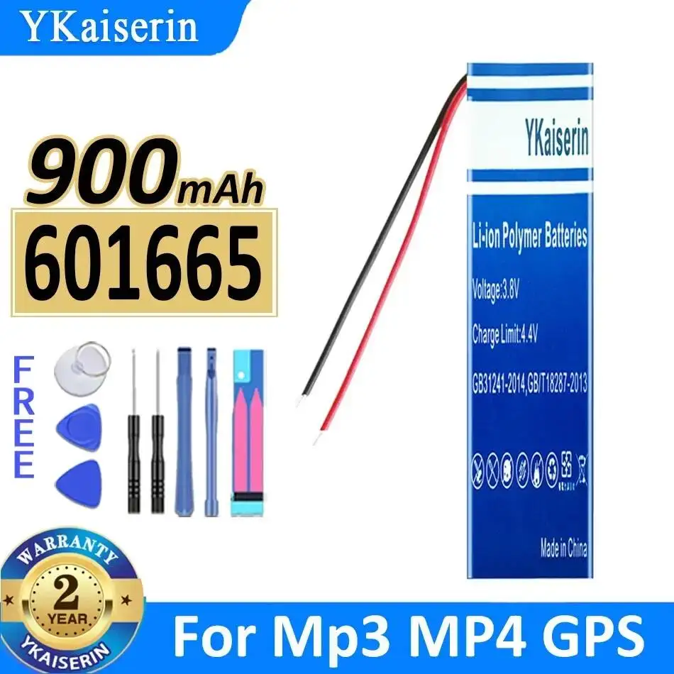 

Долговечная батарея для MP3, MP4, GPS 601665, 2-контактная, высокой емкости, 900 мАч