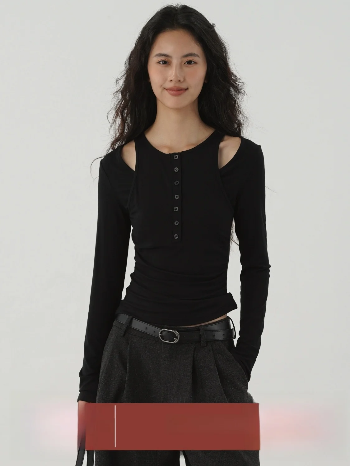 

EIGHTHMONTH женский облегающий длинный све на пуговицах с очками, топ с колючками, повседневный базовый топ, осенний новый Sle, маленький ence