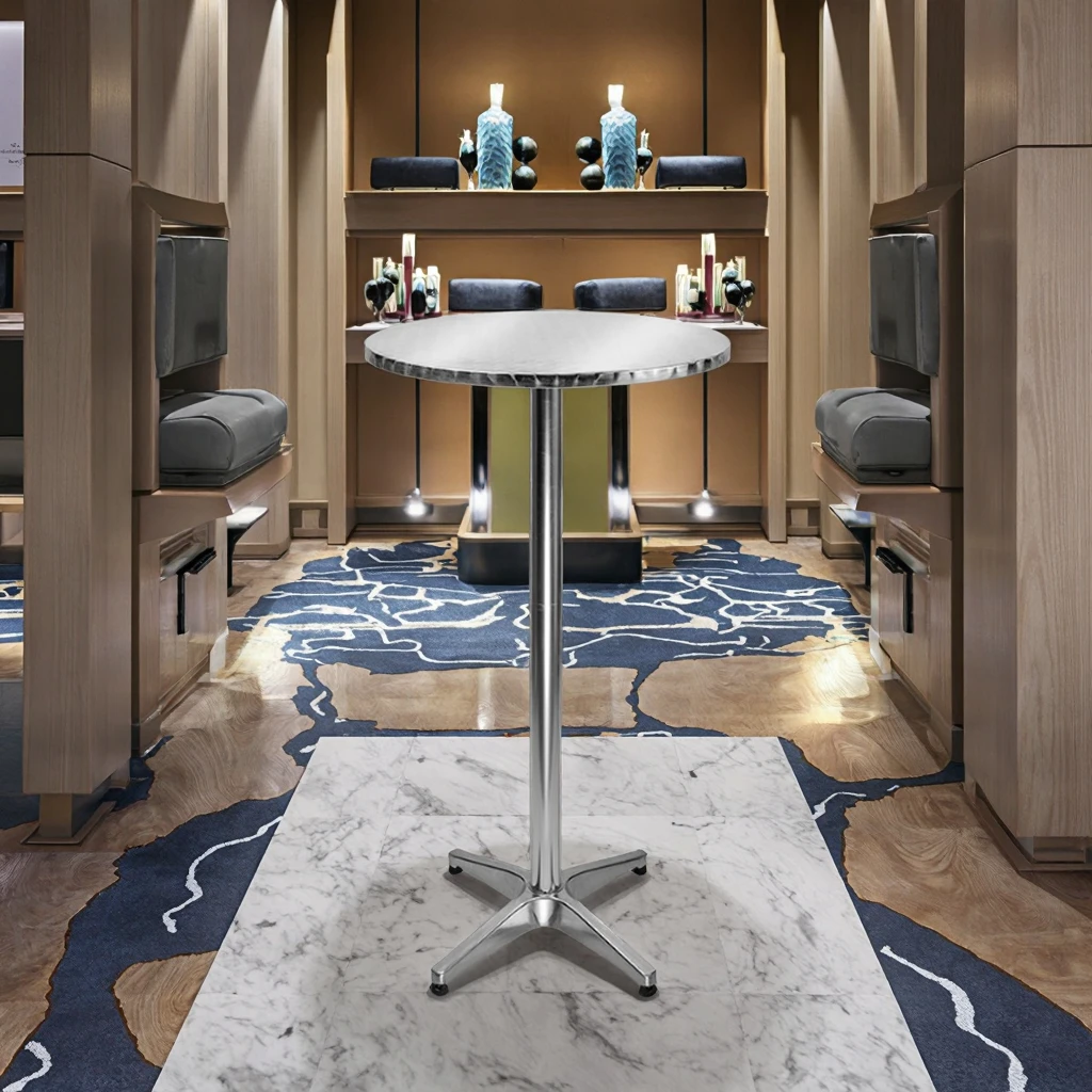 

Modern Design Round Folding Bar Table High Quality Aluminium Kitchen Bar Height Tables Foldable for Mall Hotel or Park Use