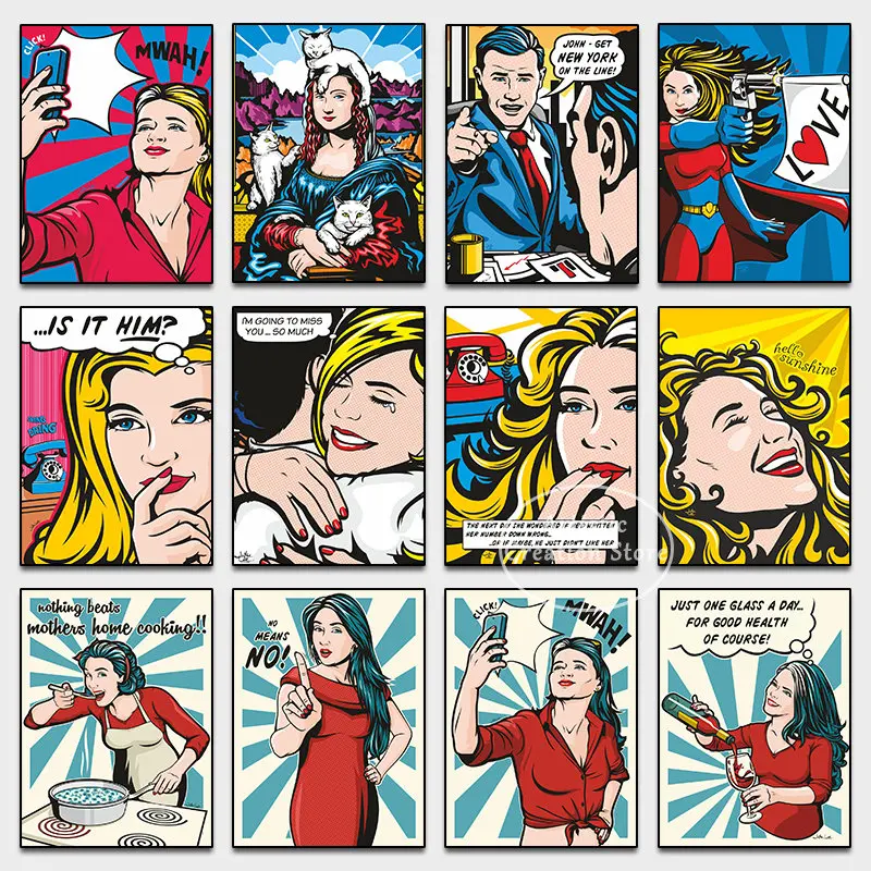 Abstract Pop Roy Lichtenstein Posters Soul Mates Blonde Haired Woman Comic Canvas Painting Wall Print Pictures Room Home Decor