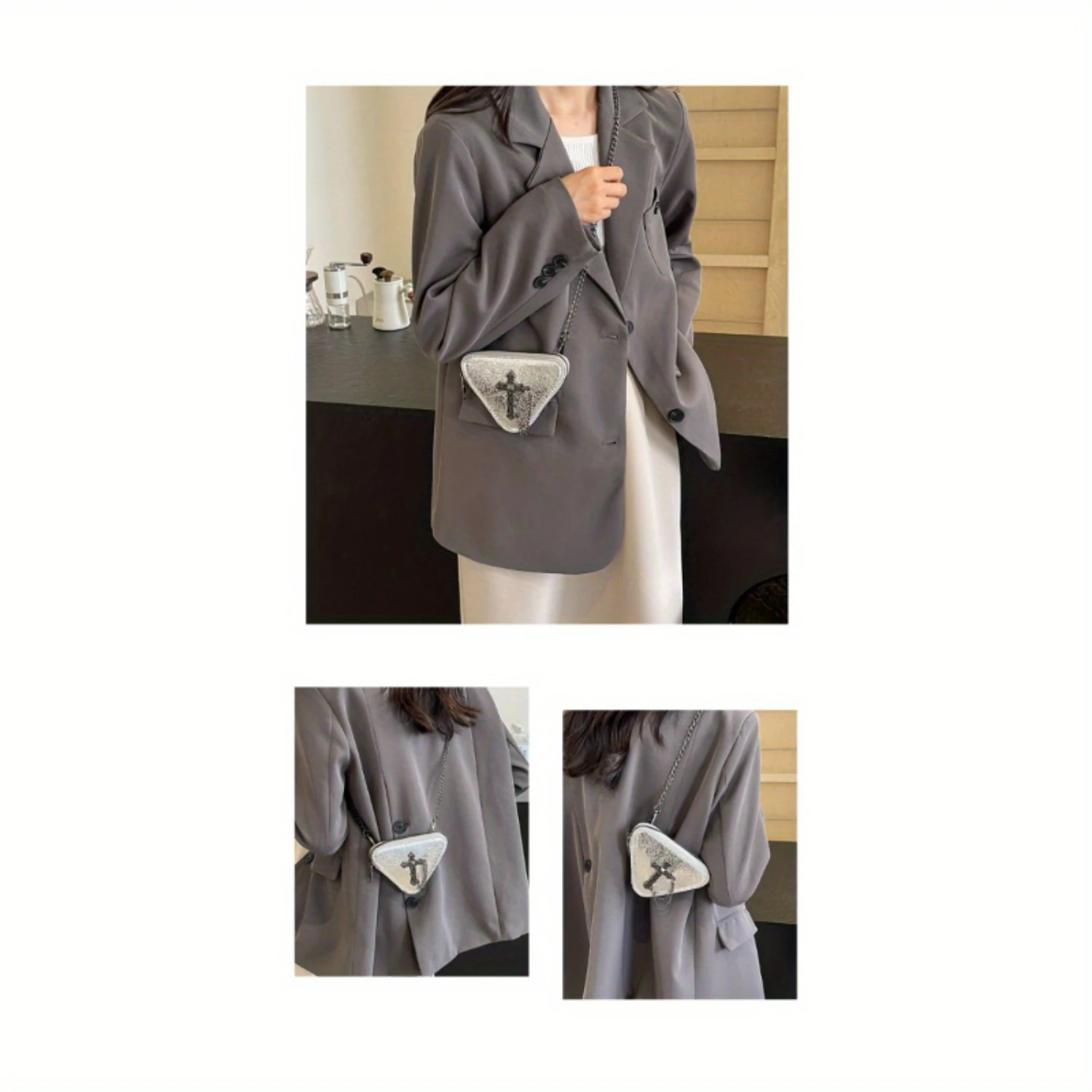 Gothic Style Mini Crossbody Bag, Triangle Shape Shoulder Bag, Cute Design Women's Chic Handbag, Fashion Mini Purse