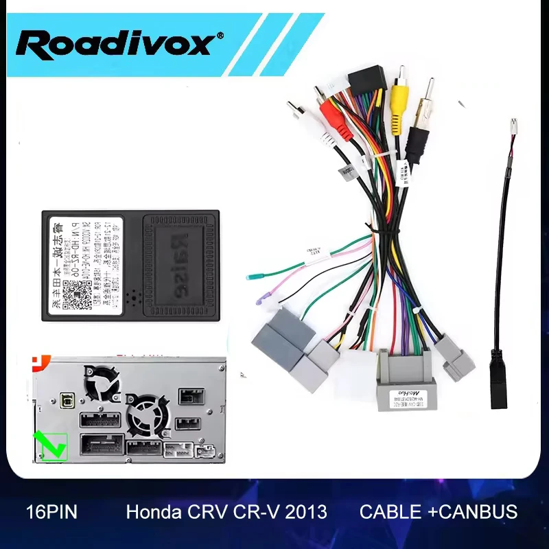 For Honda CRVCR-V 2013 16 Pin Android Car Radio Canbus Box Decoder Wiring Harness Plug Power Cable Adapter Connector for Vehicle