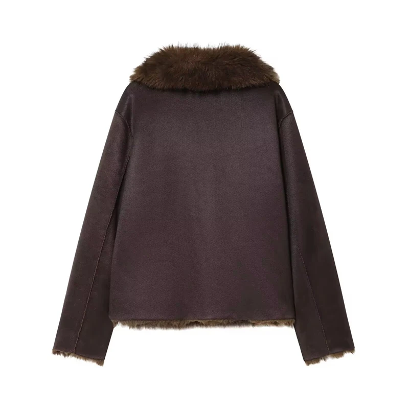Guobioziy Women's Reversible Fur Coat 2026 Fall/Winter New Arrival Solid Color Lapel Stylish Casual ＆Office-Appropriate Fur Coat