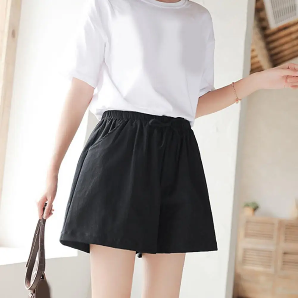 شورت نسائي صيفي غير رسمي برباط بلون سادة من القطن سروال قصير نسائي فضفاض مستقيم للركض ملابس خروج خارجية