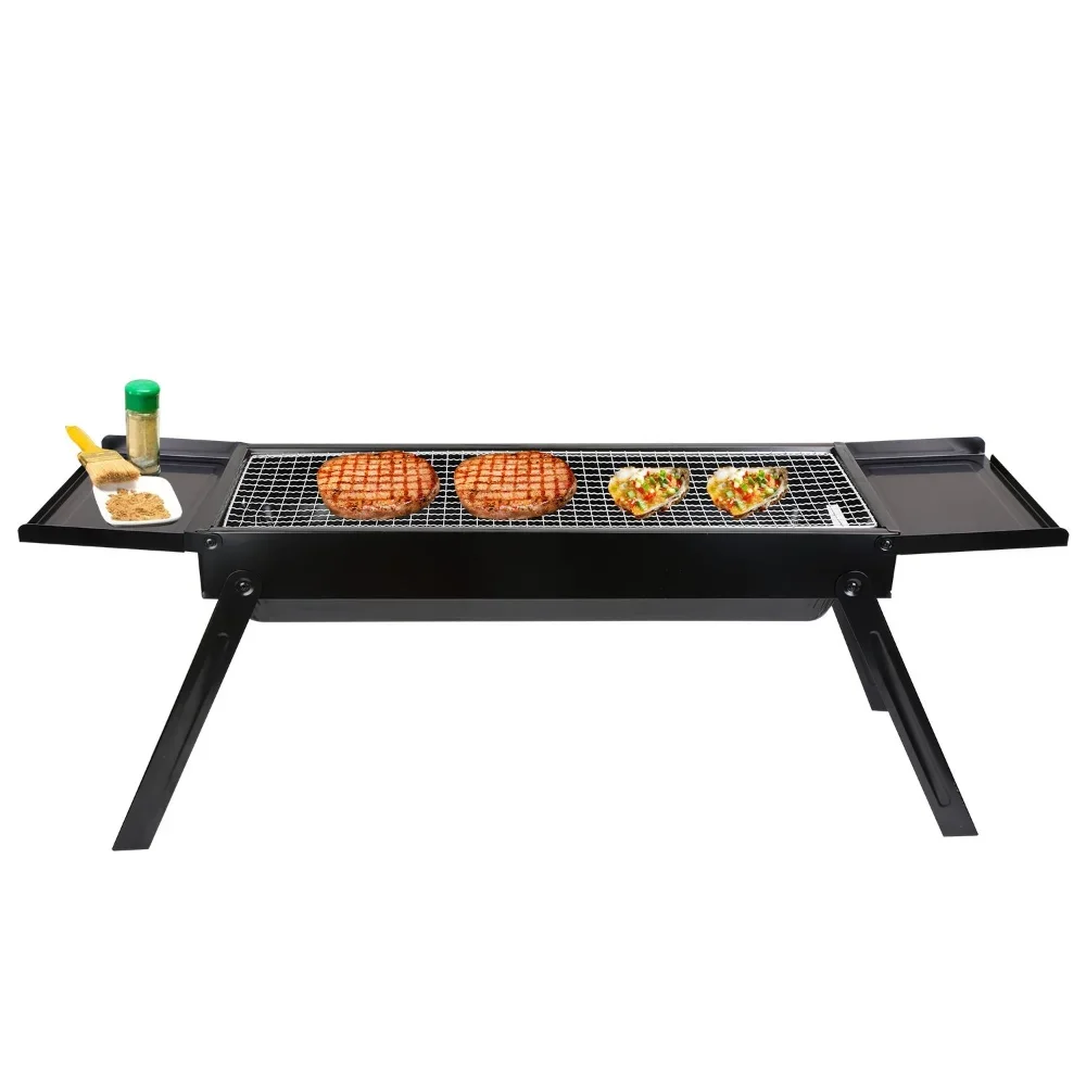 

Folding Charcoal BBQ Grill Stainless Steel Grill with Shelf Net for Camping Picnic Outdoor Party Backyard Charcoal BBQ Grill