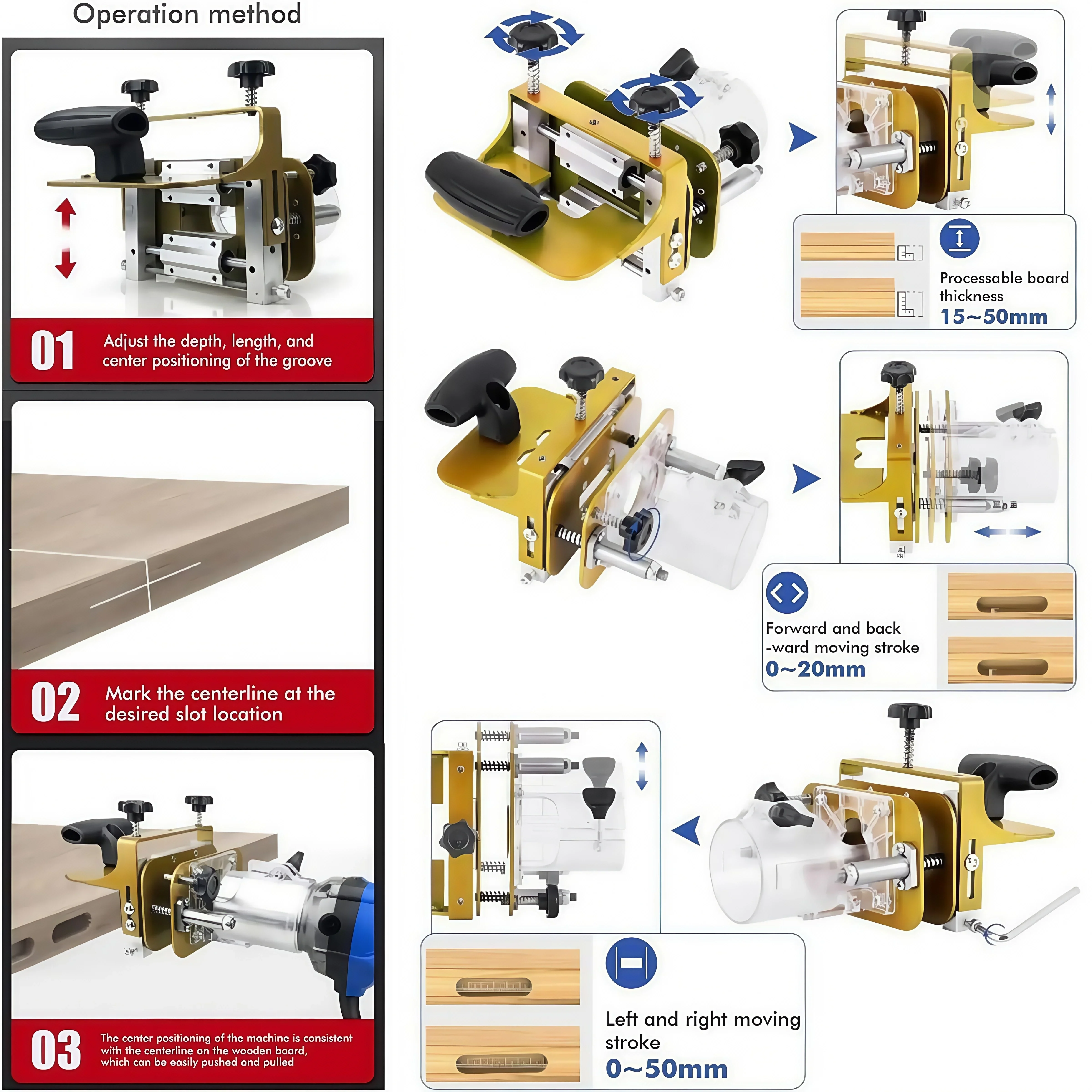 Plantilla de mortaja enrutador, posicionador localizador ajustable con ranura de aleación de aluminio, plantilla de mortaja enrutador compacta fácil de usar, herramientas de madera