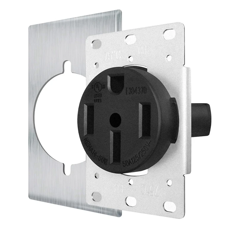 NEMA14-50 Outlet By Industrial Grade For Even Safer, Silver EV Charging 50Amp 125/250V Receptacle