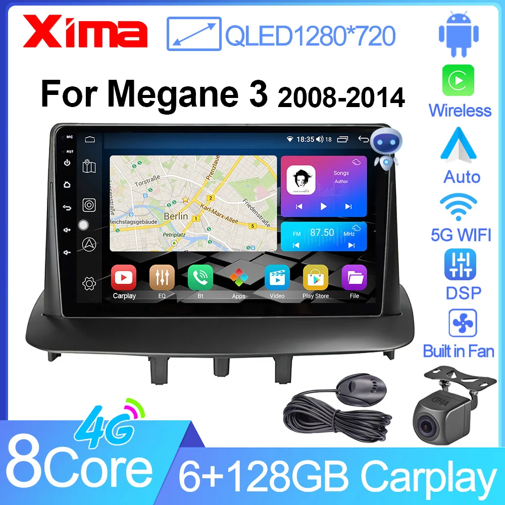 XIMA XV6Pro Android 13 Carplay Auto GPS Car Radio For Renault Megane 3 Fluence Samsung SM3 2008 - 2014 Multimedia Player 2din