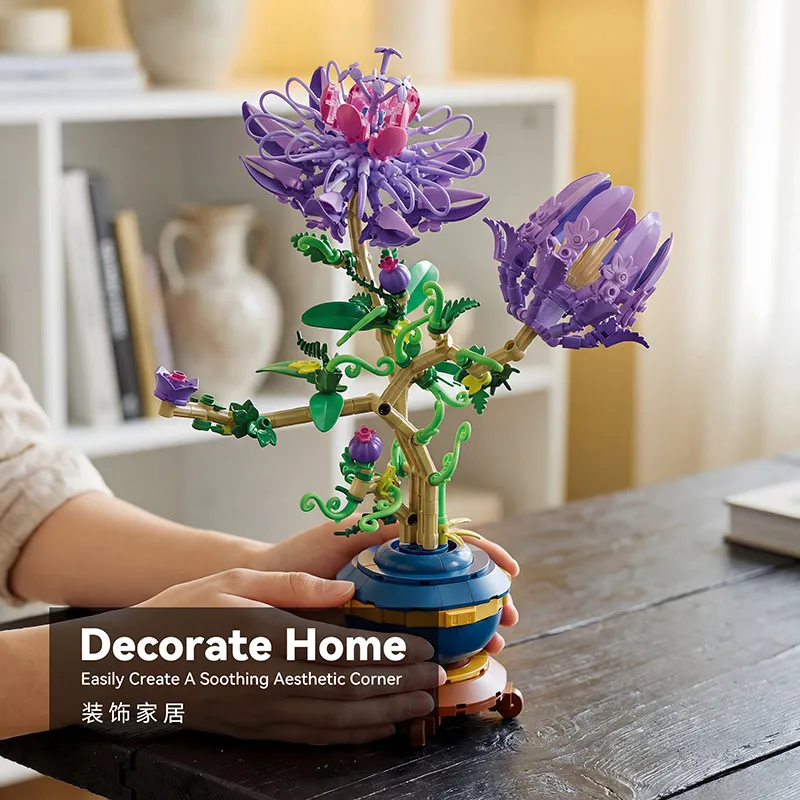 

2026 New Release Passion Whisper Eternal Flower Potted Plant Building Blocks, Decorative Ornament, Birthday Gift for Couples