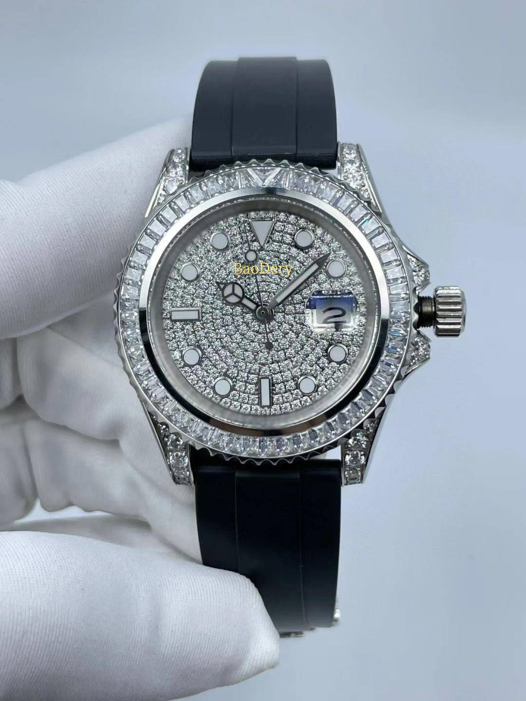 40mmMen\'s Watch with Square Diamond Bezel, Dial & Calendar Waterproof