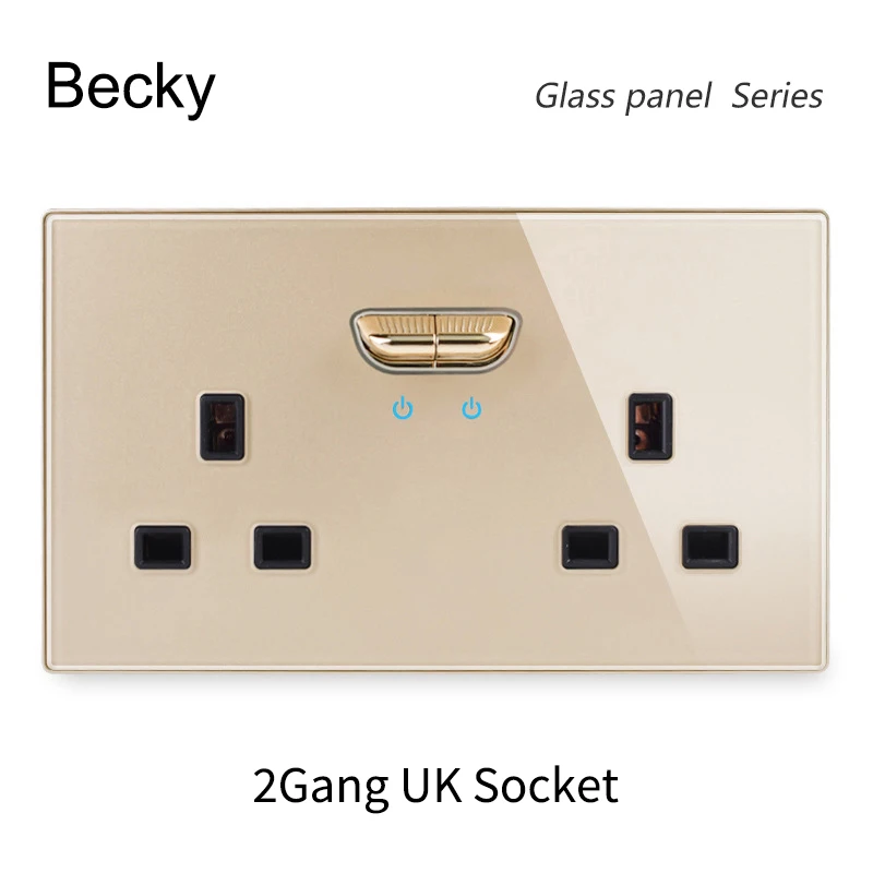 146 13a Reset Toggle Tempered Glass 2Gang UK Socket Switch Combination Panel Power Socket Office Hotel Home Villa Decoration image 3