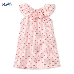 Little Maven Children's Clothing Baby Girls Summer 2024 New Kids Clothes Dress Holiday Cartoon Hearts Dresses Vestidos Cotton