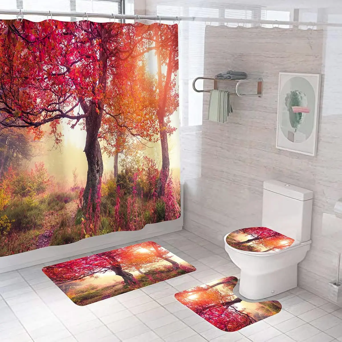 

Waterproof Fall Autumn Foliage Shower Curtain Set Forest Nature Scene Bathroom Decor Curtain Design