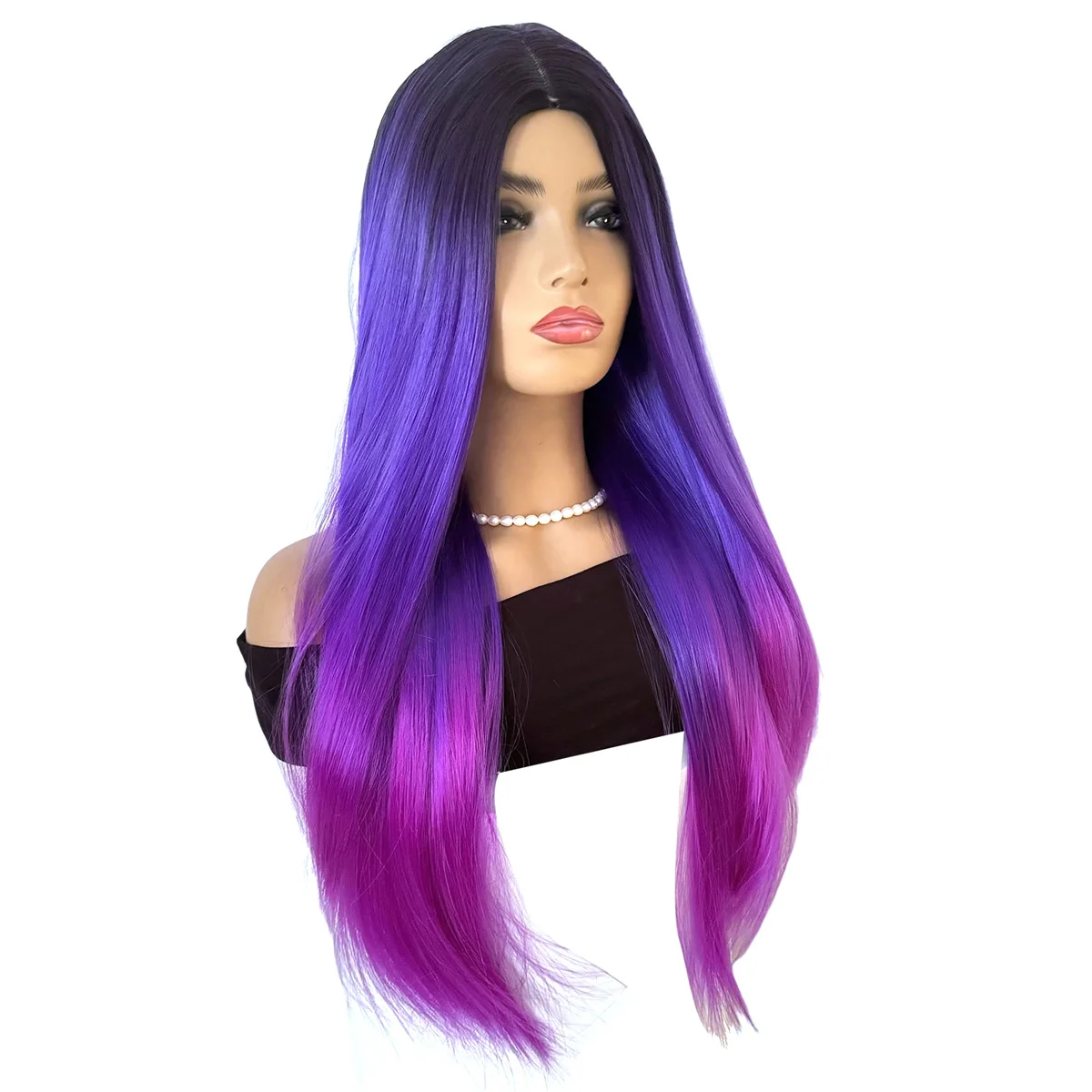 

T35C Rainbow Black Blue Red Long Straight Synthetic Wigs for Women Cosplay Wig for Heat Resistant Fiber
