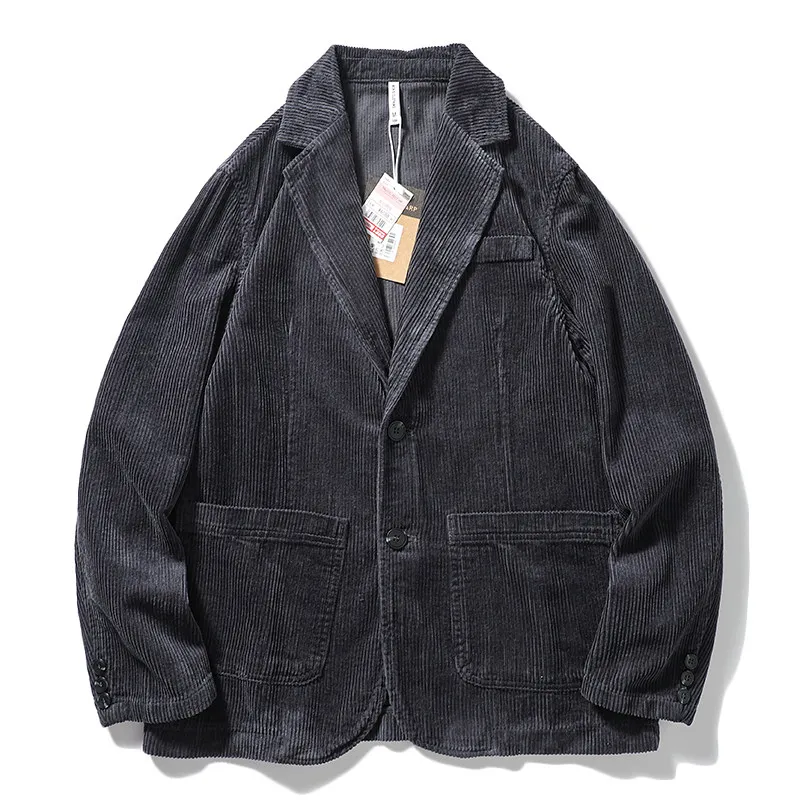 American Vintage Corduroy Casual Blazer for Men Spring/autumn Pure 100% Cotton Washed Single-breasted Outerwear Jackets