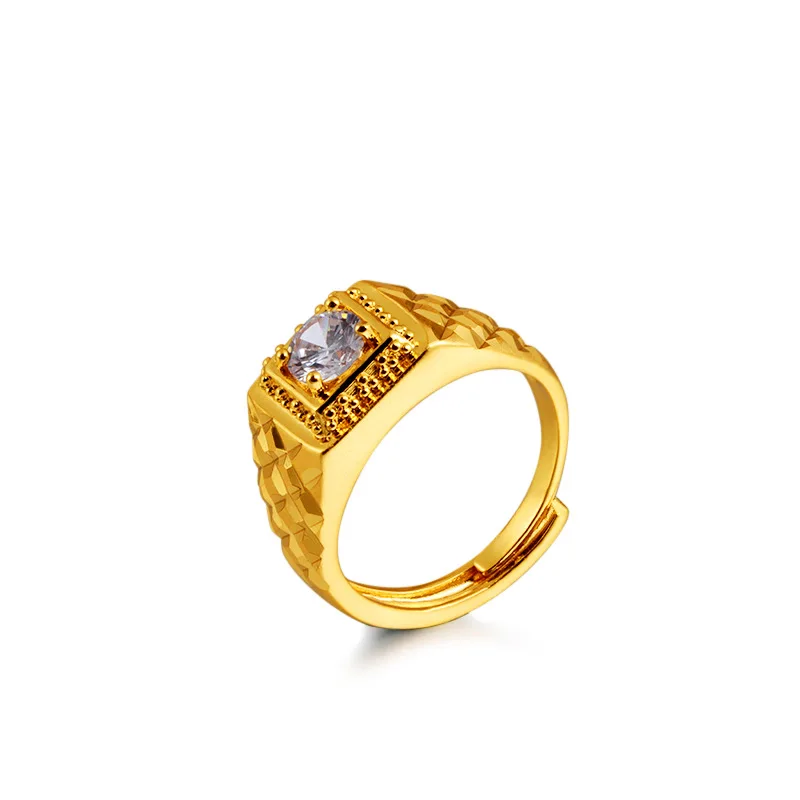 Gold Plated Fashion Diamond Inlaid Men's Ring Imitation 999 Gold Indian Ethnic Style Wedding Daily Wearing Rich Merchant Jewelry