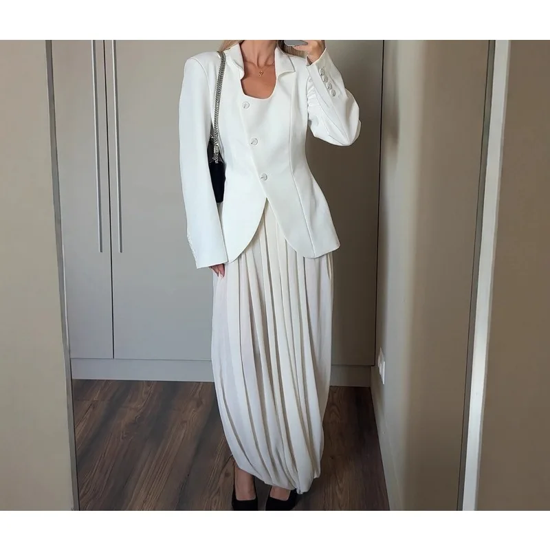 Elegant Women's Long Dress 2026 Spring and Summer New Solid Street Style Skirt Fashion Loose Ruched Draped Split Maxi Skirts