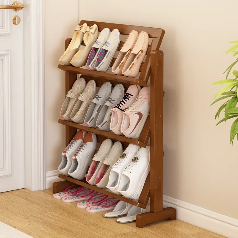 Multi-functional Simple shoe rack household wooden door multi-layer home storage shelf Nanzhu shoe cabinet