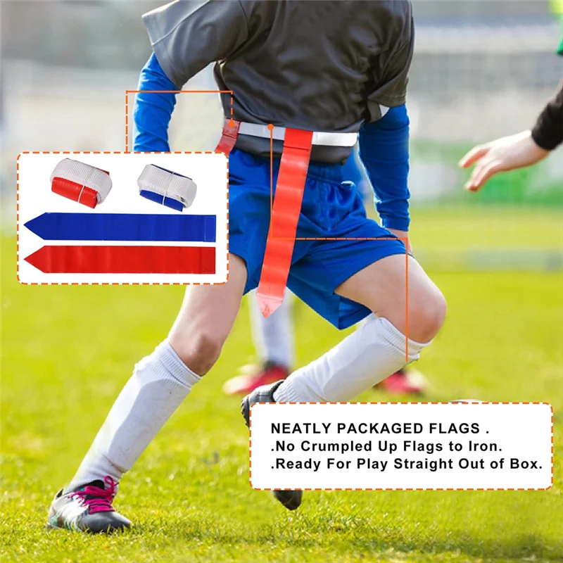 12 Player Adjustable Sliding Flag Football Set, 3 Flags Per Belt, 36 Flags Total for For Kids Adults Players