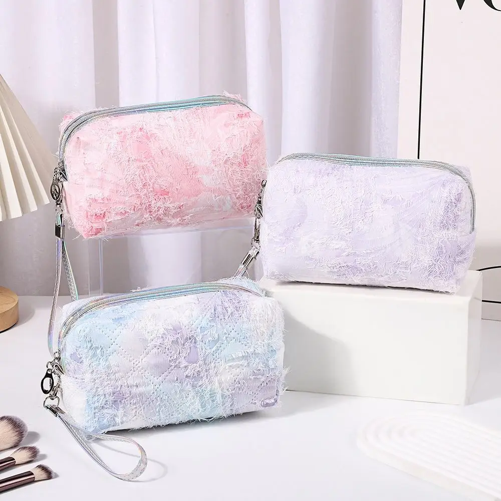 

New Gradient Cosmetic Bag Large Capacity Soft Makeup Bag with Lanyard Portable Washbag Travel