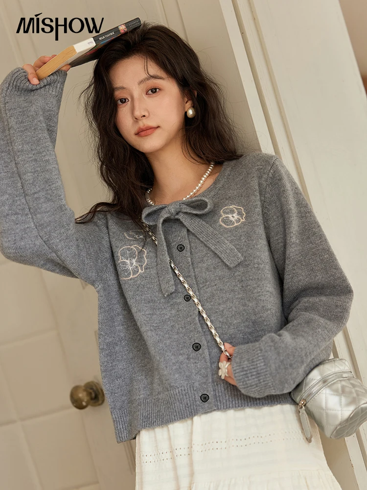 MISHOW Sweater Cardigan Women Wool Knit Jacket Long Sleeve Outer 2024 Fall Winter Design Casual Single Breast Jacket MXD36Z1018