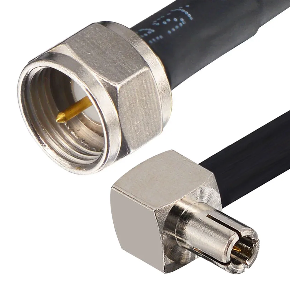 RG58/U WiFi Antenna Cable F Type Male to TS9 Male 90 Degree 50 Ohm Low Loss RG58/U Coaxial Cable 1M for Wireless Feeder Pigtail