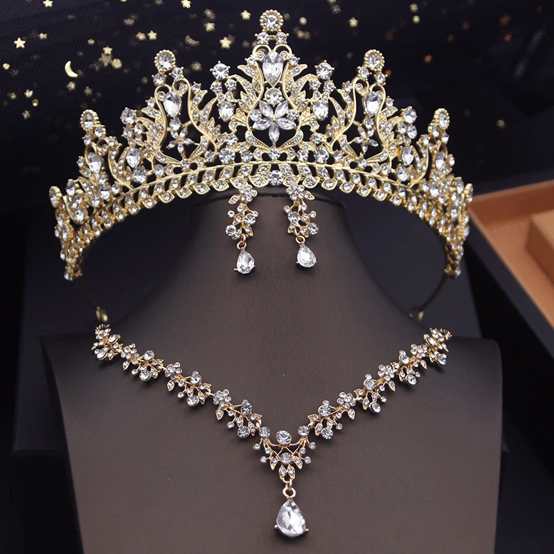 

Royal Queen Tiaras Bridal Jewelry Sets Evening Crown Choker Necklace Sets Wedding Dress Jewelry Prom Costume Accessory Bride