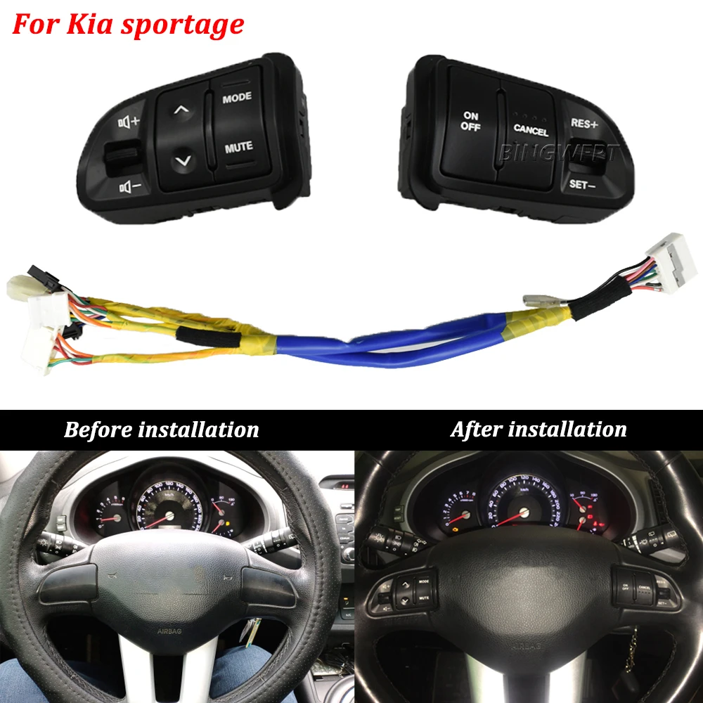 Steering Wheel Audio Cruise Control Buttons For Kia Sportage SL Multifunctional With Backlight Button Switch & Bluetooth Panel